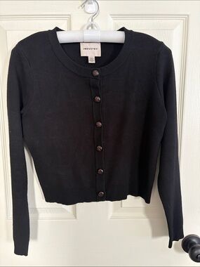 Industry Black Button-Front Crewneck Cardigan Sweater